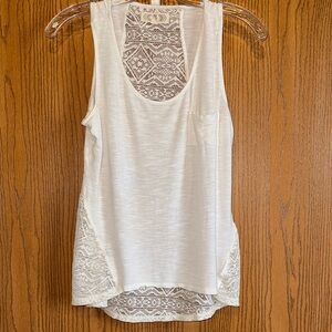 Pink Rose White Lace Detail Tank Top